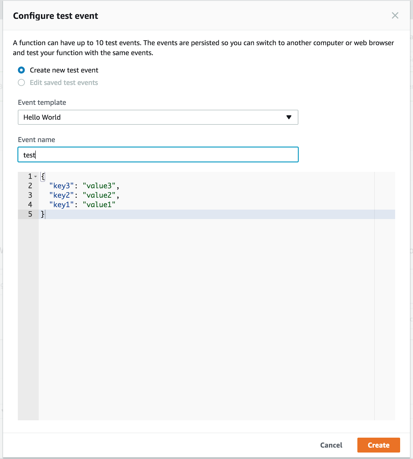 Configure a Lambda test event