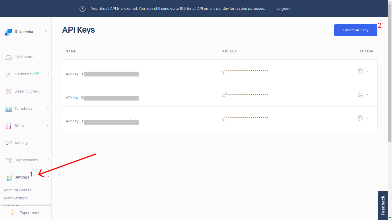 SednGrid API Key Dashboard