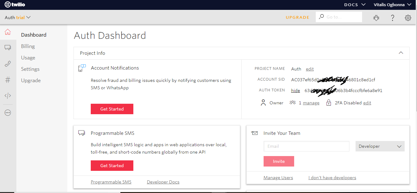 Twilio dashboard screenshot