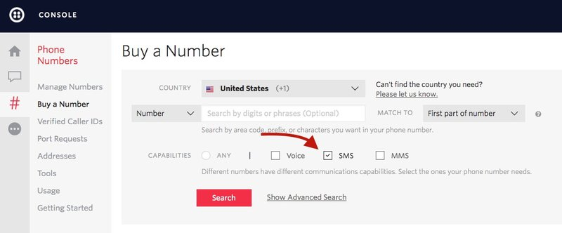 &#39;SMS&#39; box in phone number search