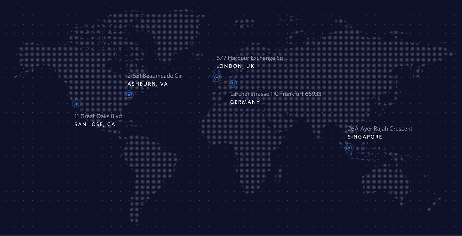 Map showing Twilio Interconnect locatiions in the worldns