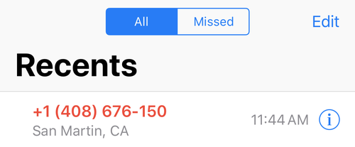 recent calls with an invalid number