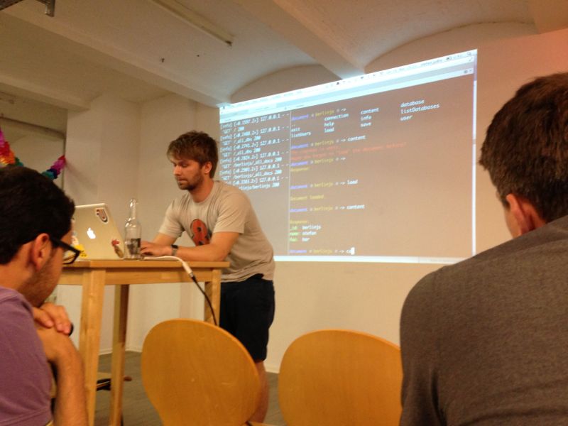 Stefan giving his first meetup talk
