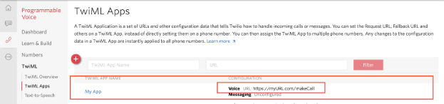 TwiML Apps page