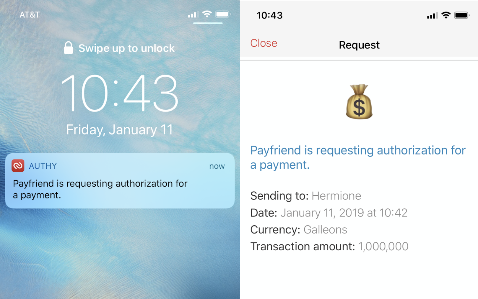 authy push authorization on locked screen and inside app