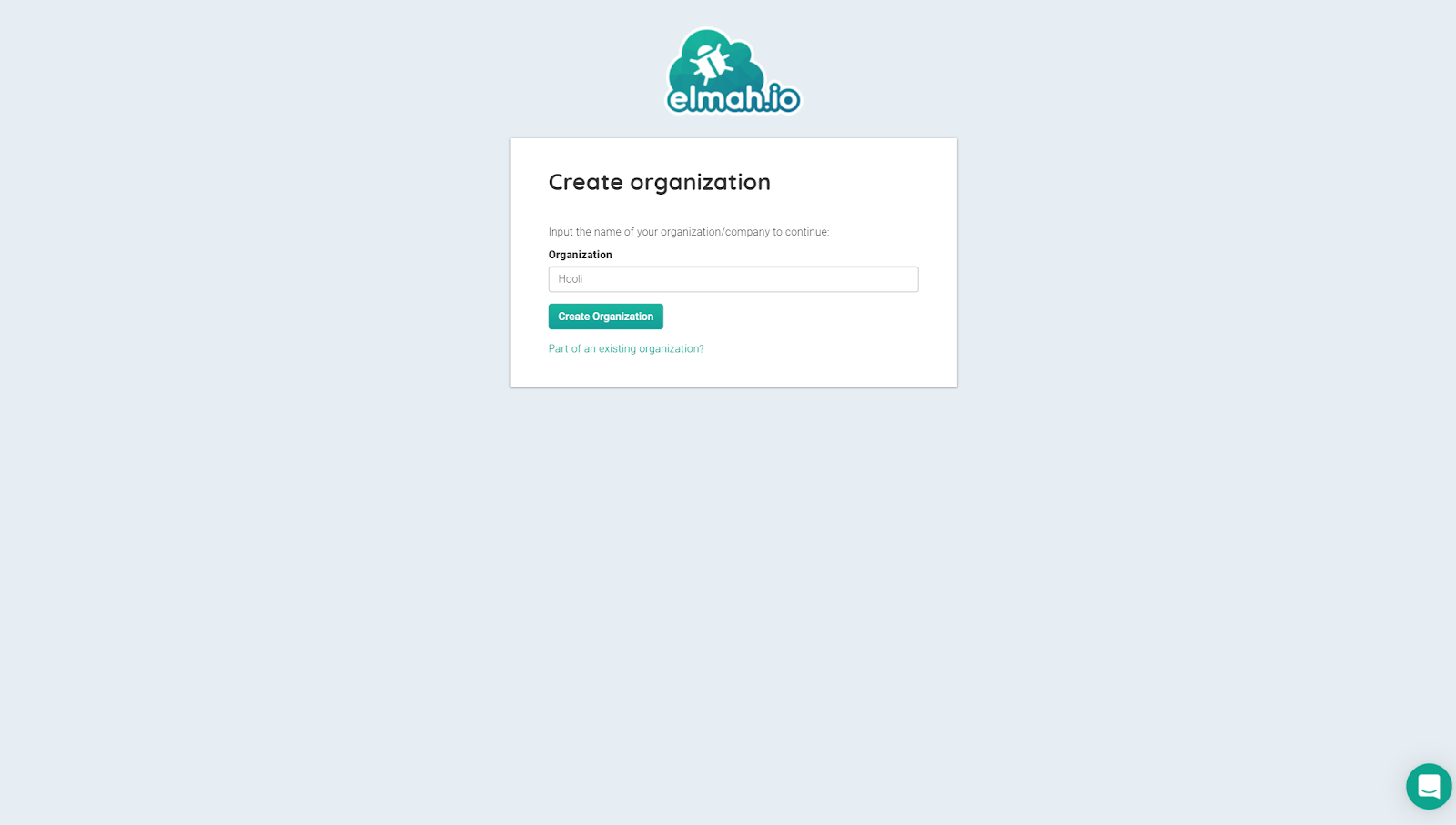 Create organization screen