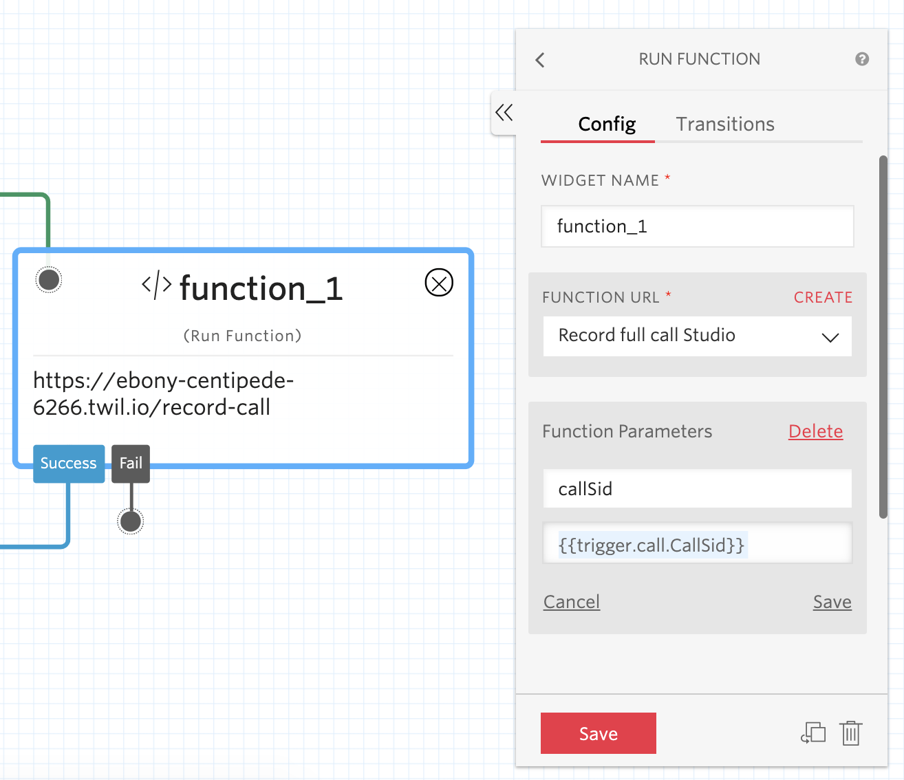 Twilio function trigger in Studio.