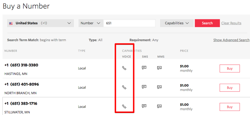 Twilio number dashboard