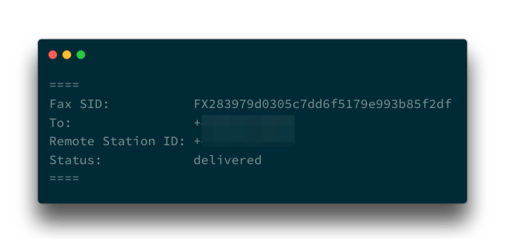 The logs show the fax SID, who the fax was sent to and the status of "delivered"