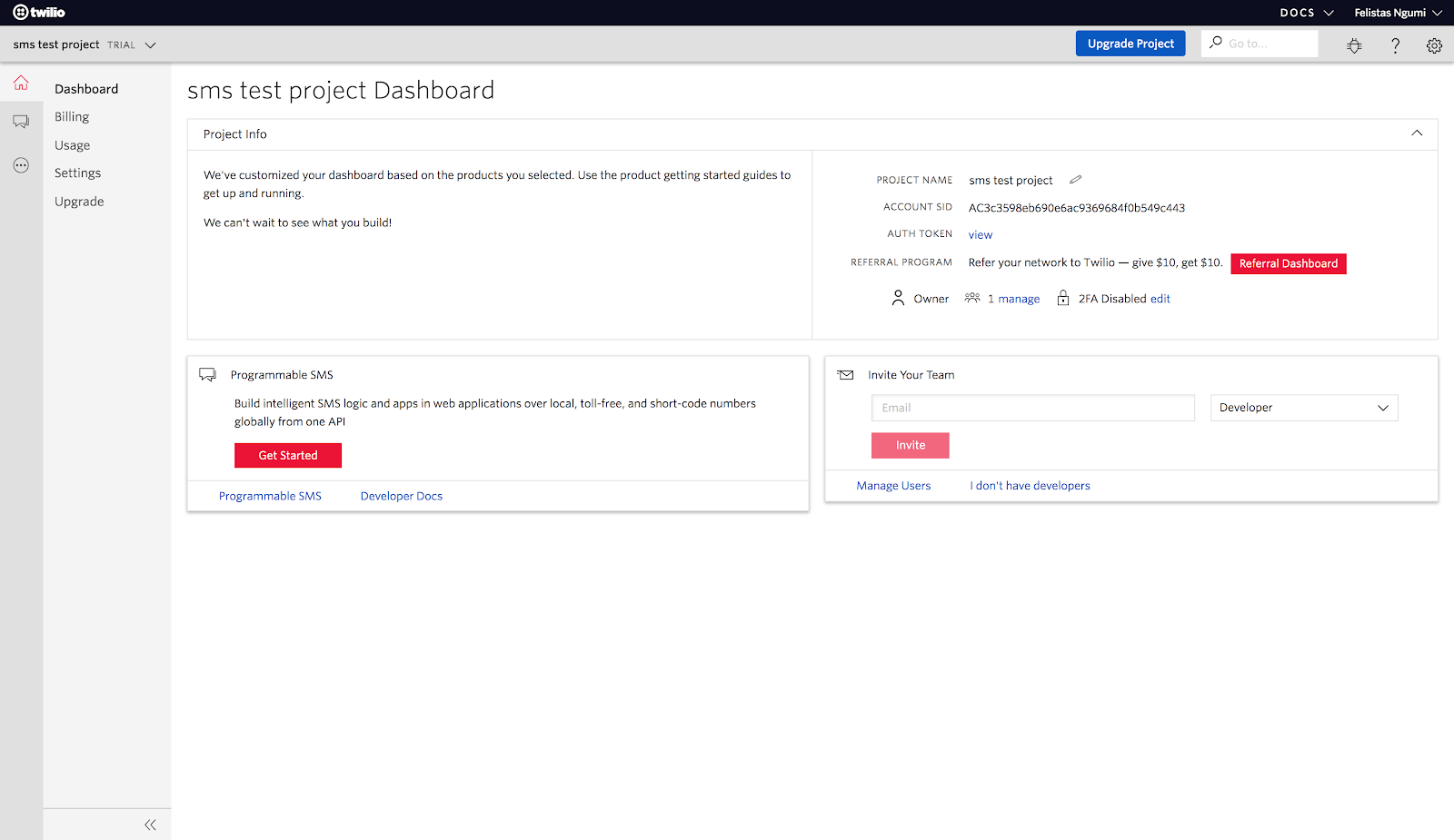 Twilio Dashboard