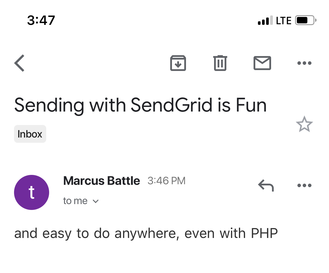 Example SendGrid email