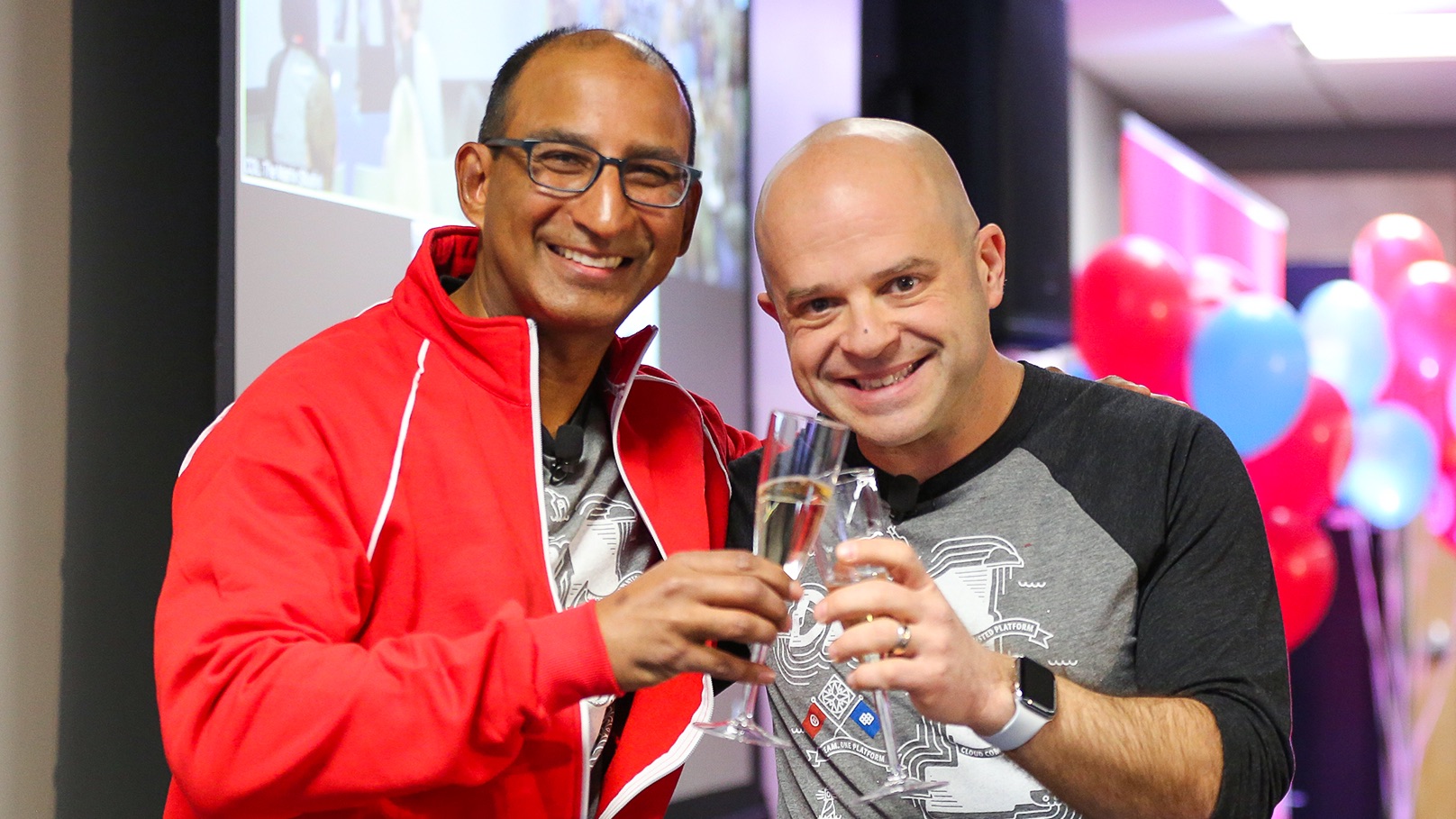 Sameer and Jeff toast Twilio SendGrid Day One