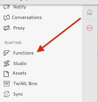 Twilio Functions menu option in the console