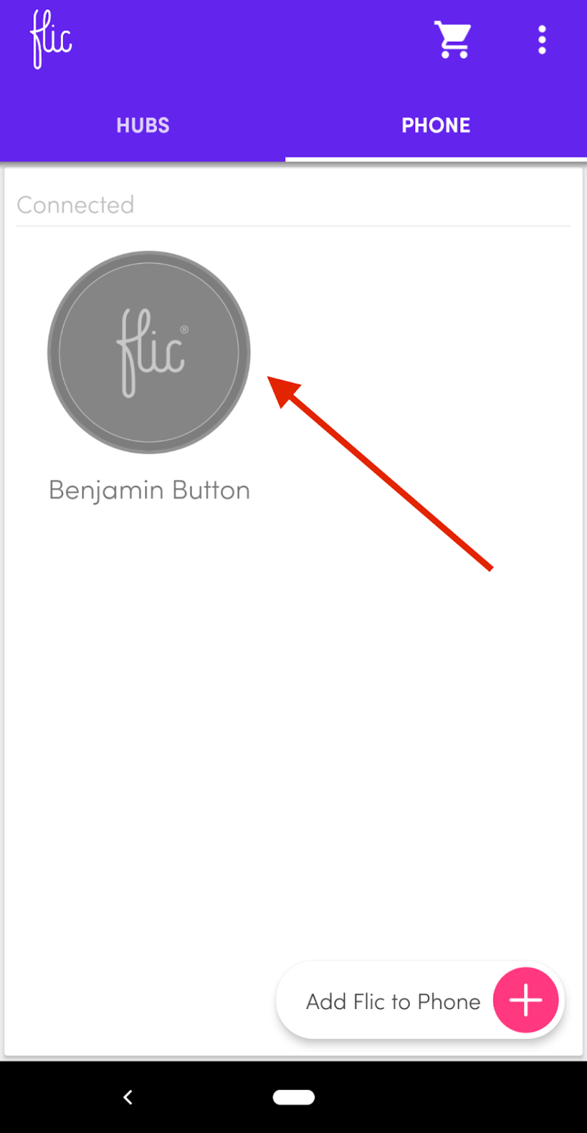 Buttons list in the Flic button app