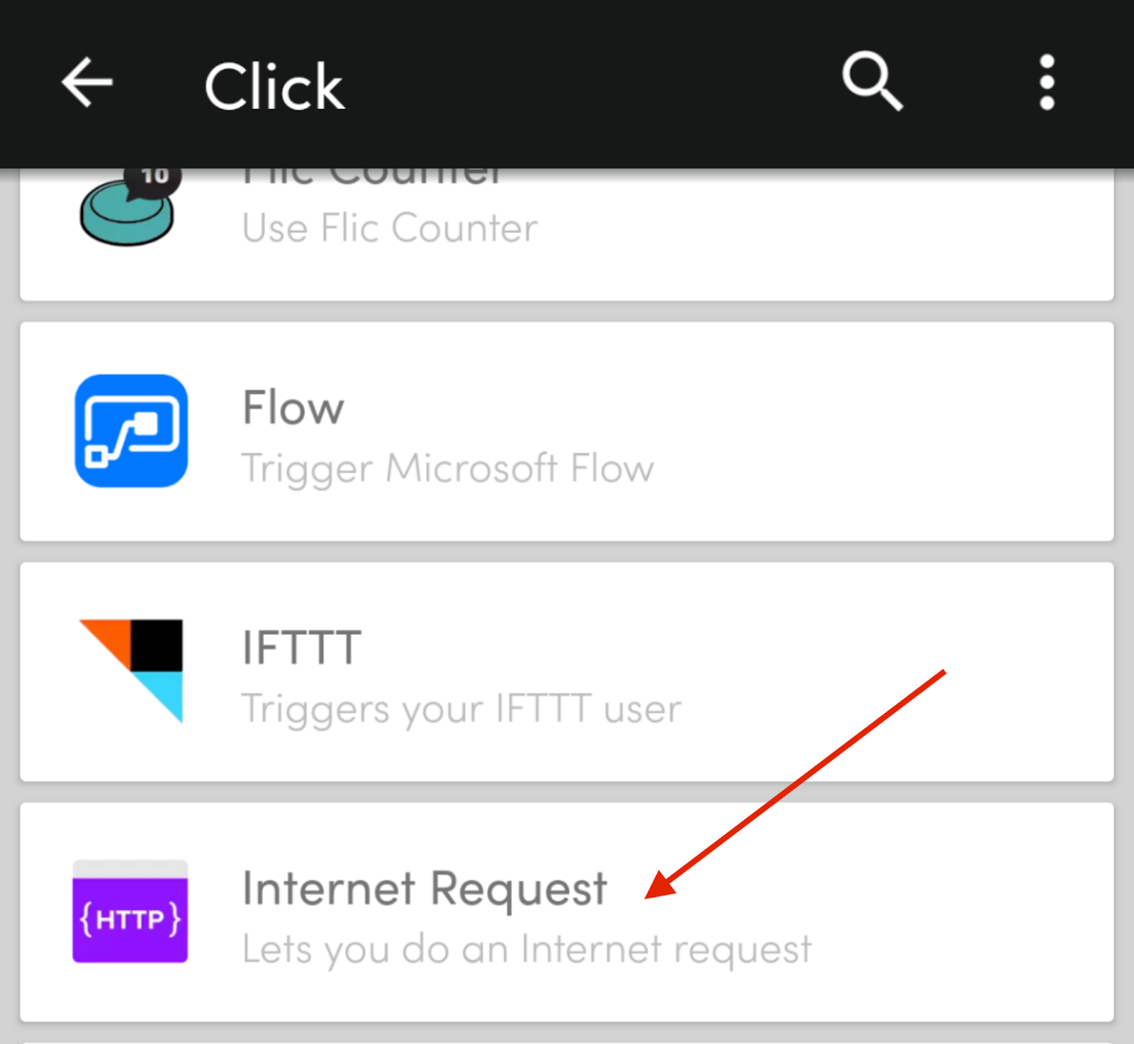 Button actions options in the Flic button app