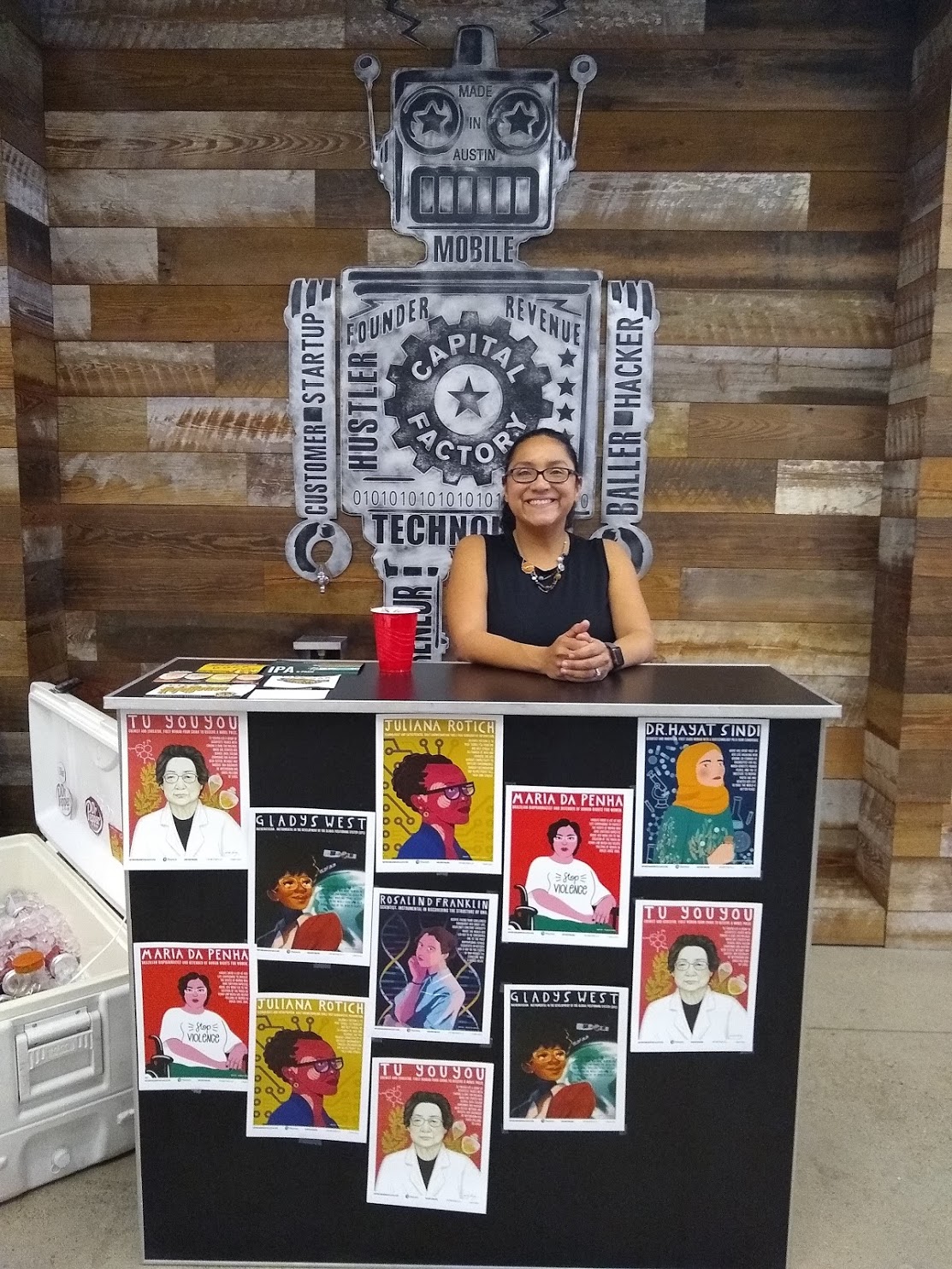 bartender and women in STEM decorated bar