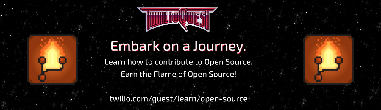 decorative image saying "Embark on a journey. Learn how to contribute to open source. Earn the flame of open source!"