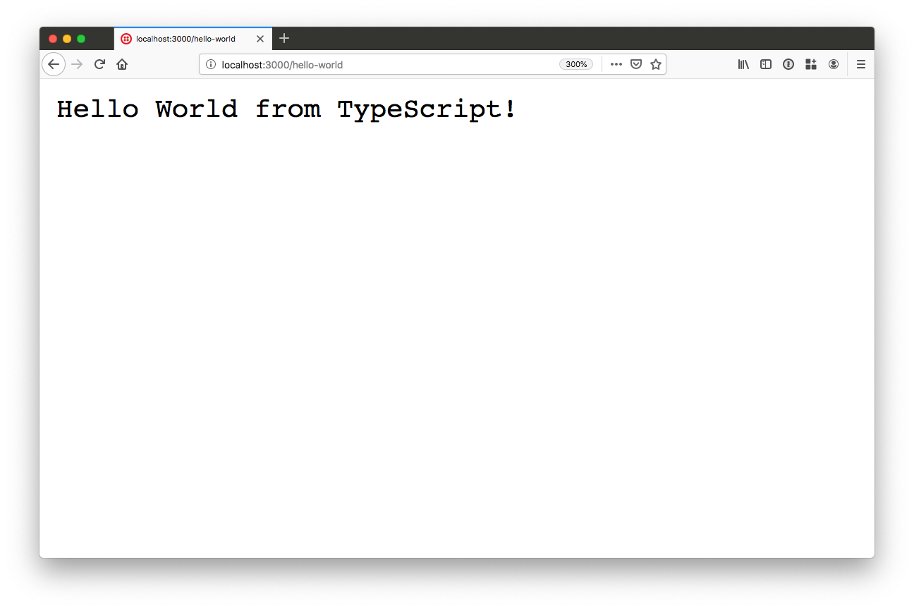 browser window with "Hello World from TypeScript" on it
