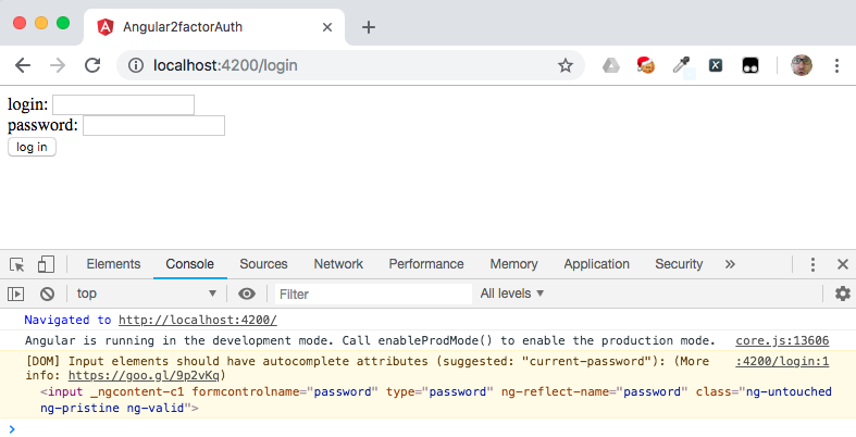 Angular app basic login screen