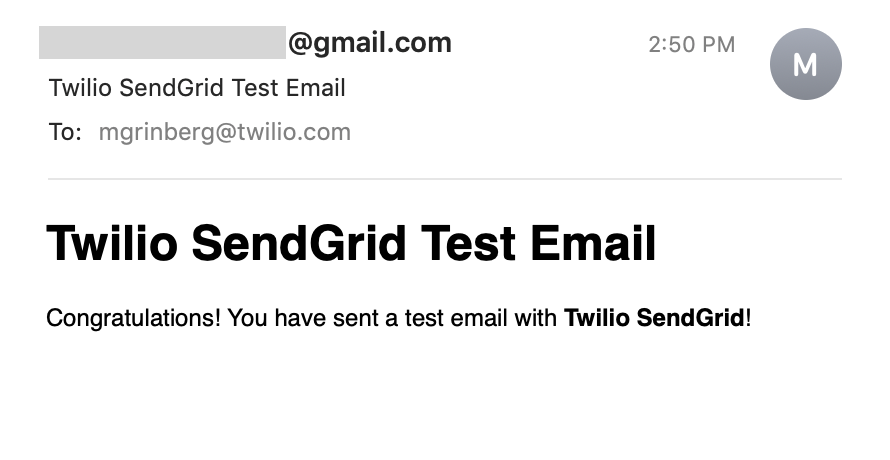 Test email screenshot