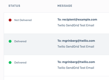 SendGrid activity screenshot