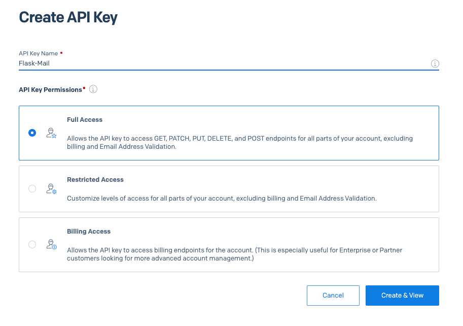 Create API key screenshot