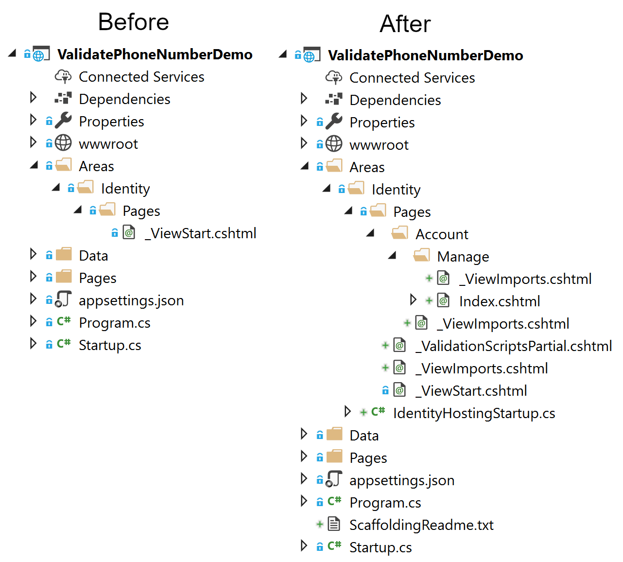 Before and after file structure for project