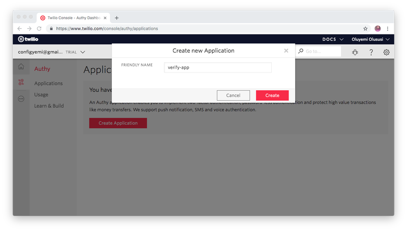 création d'une nouvelle application authy