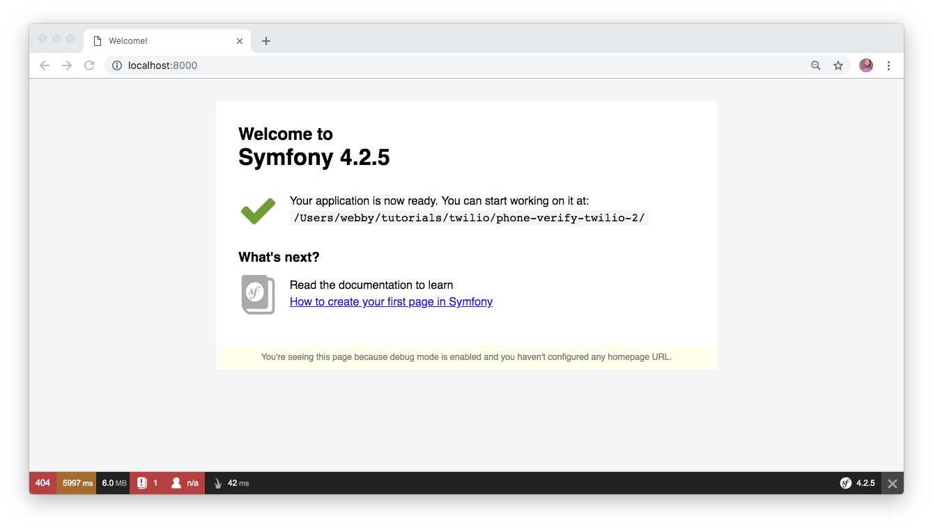 Symfony welcome screen