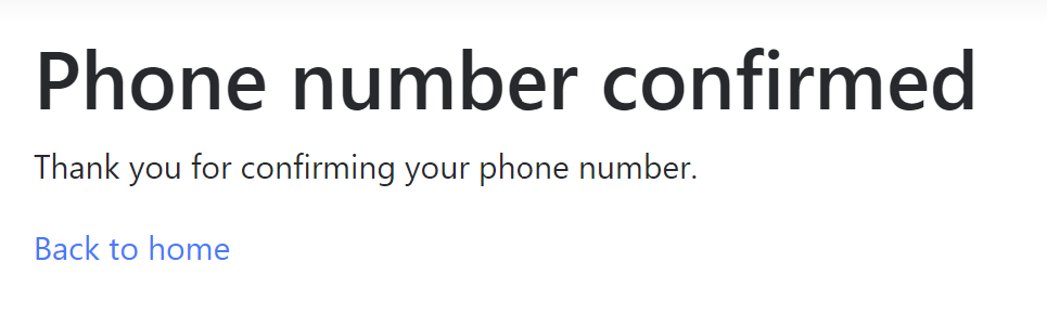 Phone number confirmed screen