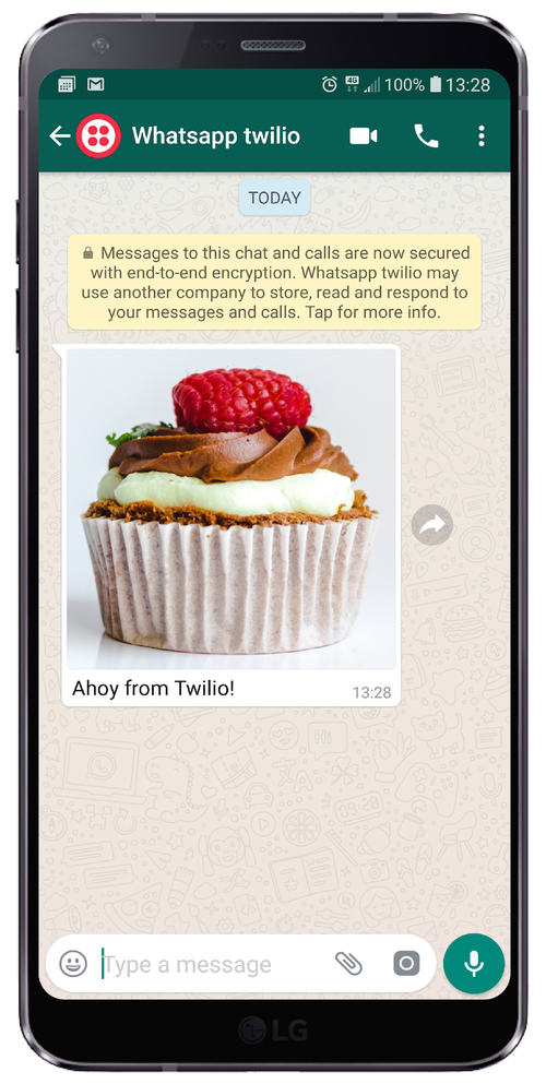 screenshot of whatsapp with a photo of a cupcake