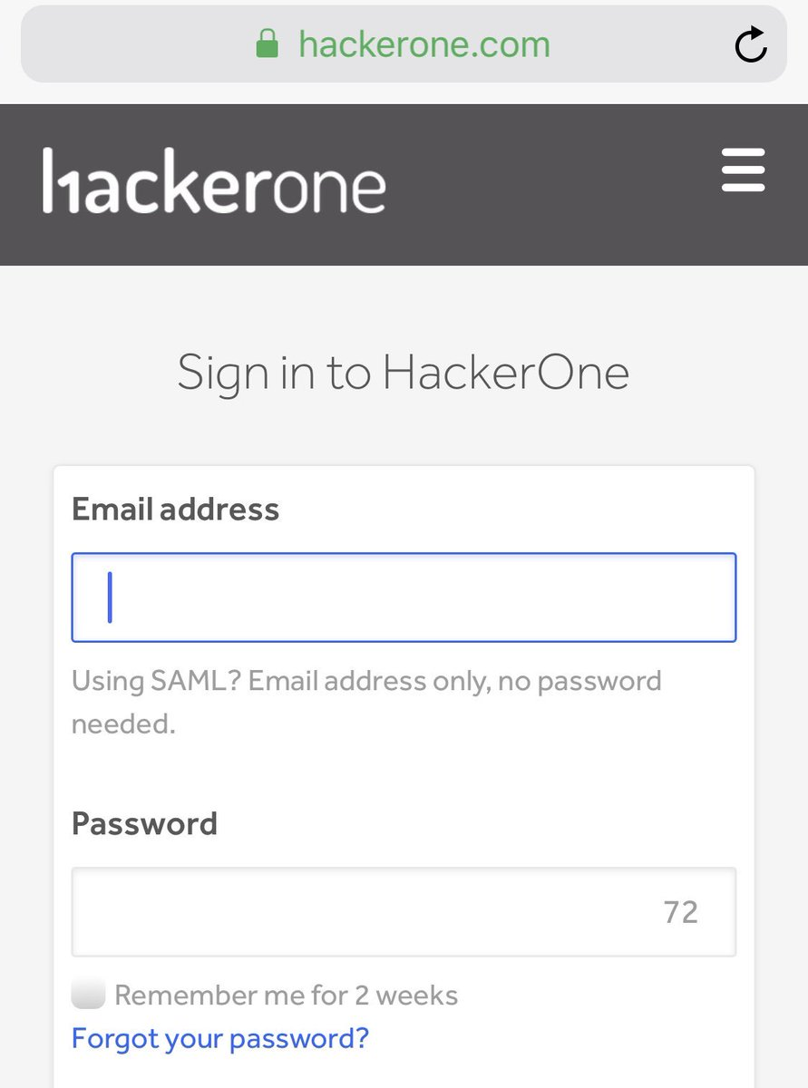hackerone login single page optional password