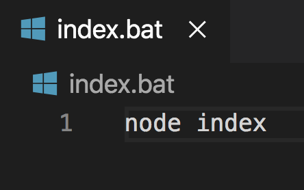 batch file with the command &#x27;node index&#x27;
