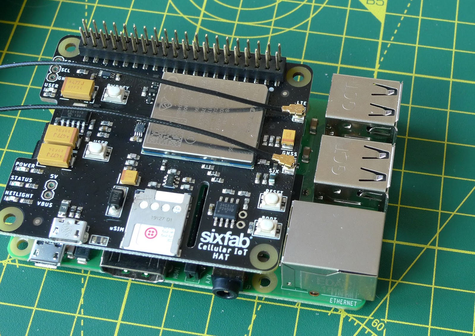 A SixFab Cellular IoT Hat for Raspberry Pi, with a Twilio Super SIM