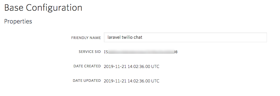 Twilio Programmable Chat Configuration