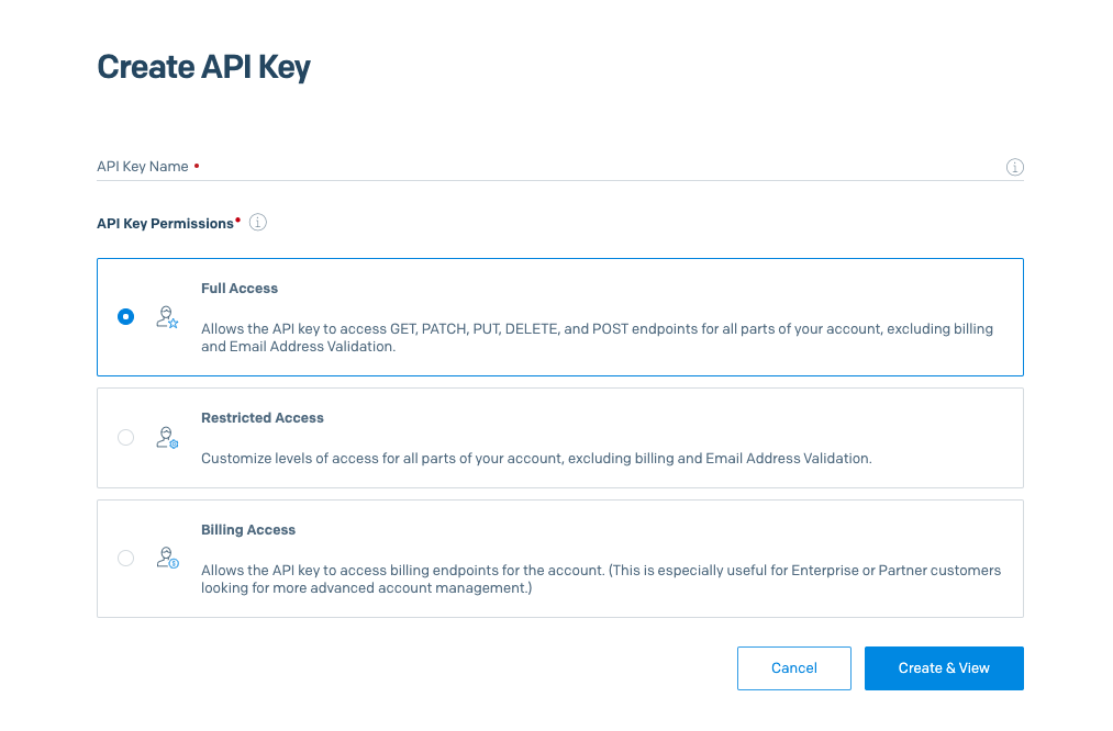 Create API Key modal