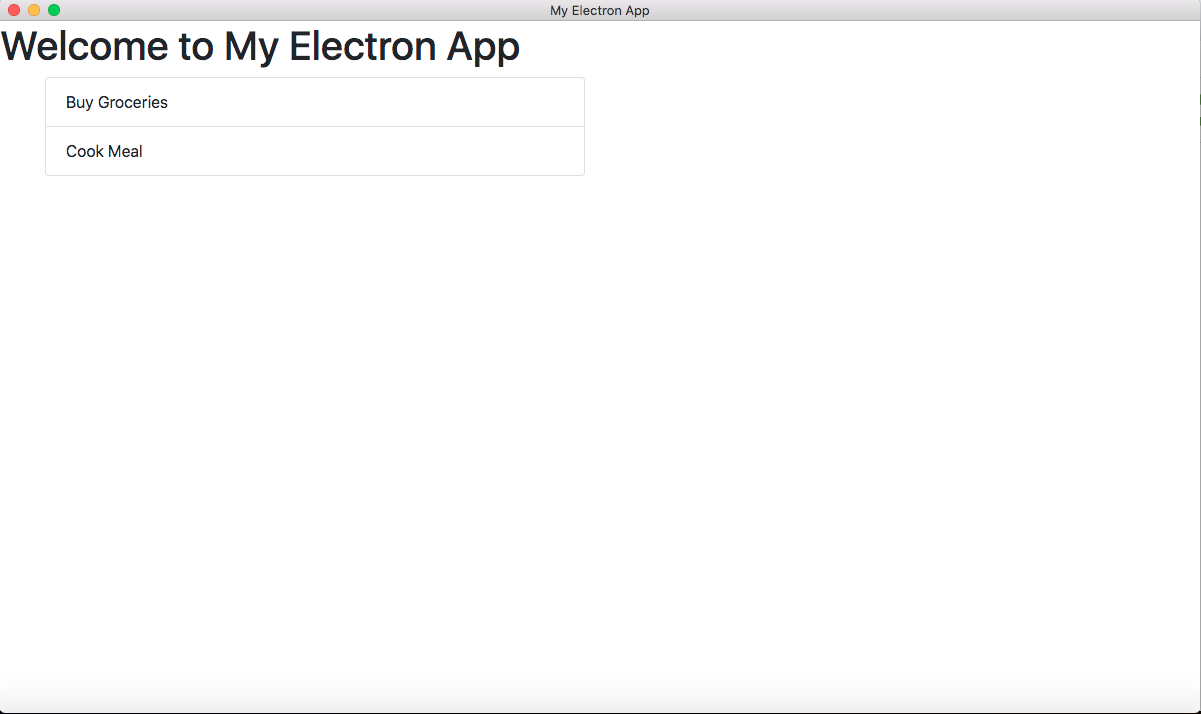Screenshot showing basic app homescreen with list