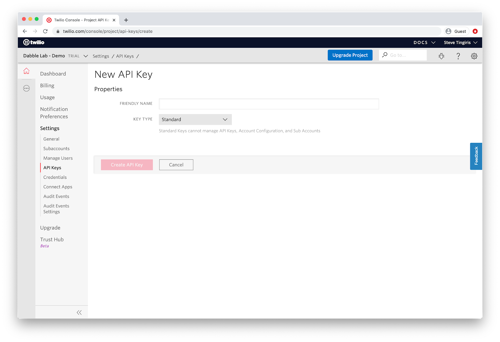 Create a Twilio API Key