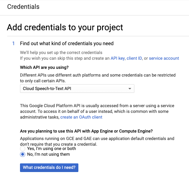 add credentials GCP