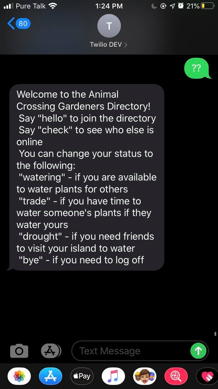 Example help text in Animal Crossing app