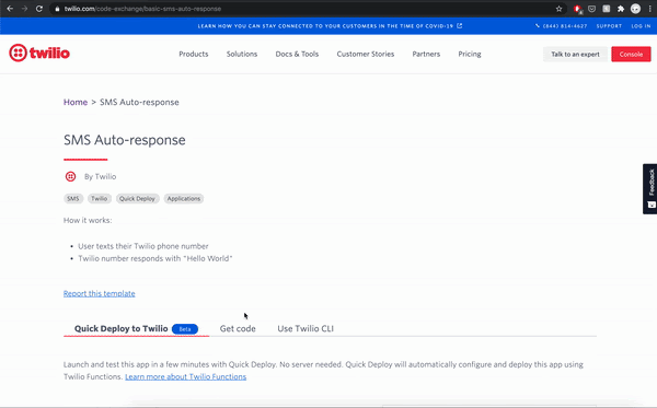 SMS auto response in Quick Deploy