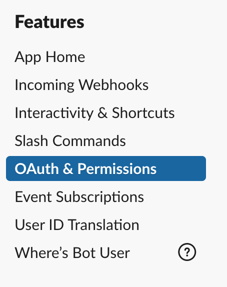 Éléments de menu OAuth and Permissions (Authentification et autorisations)