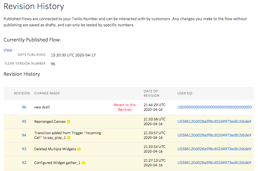 Flow revision history