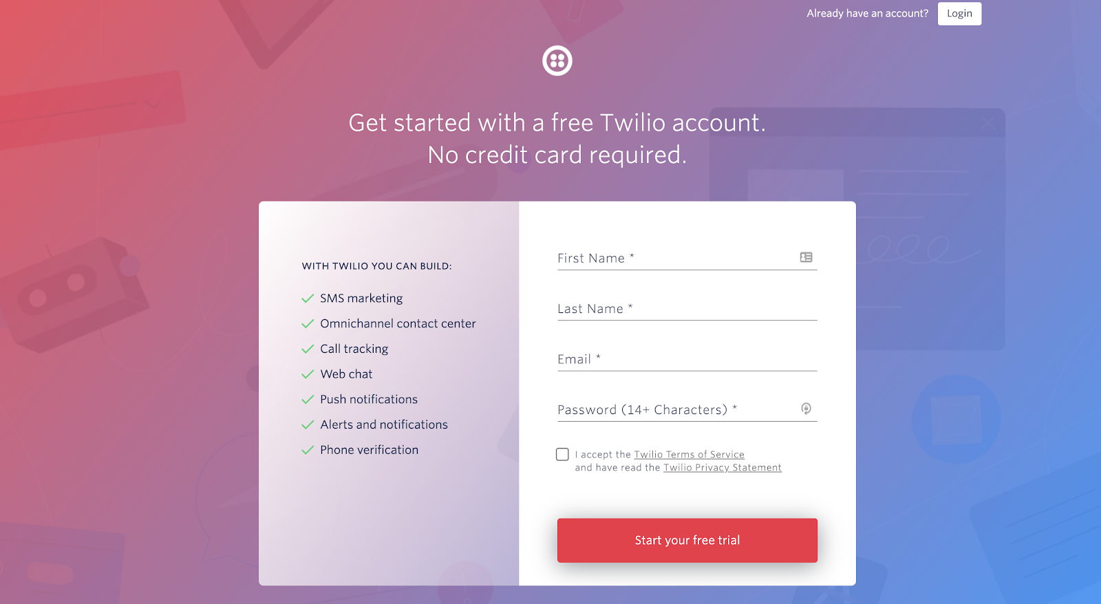twilio sign up page