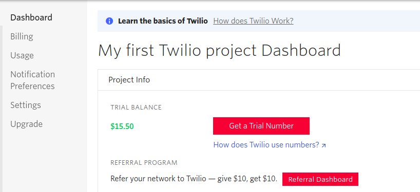 Twilio console