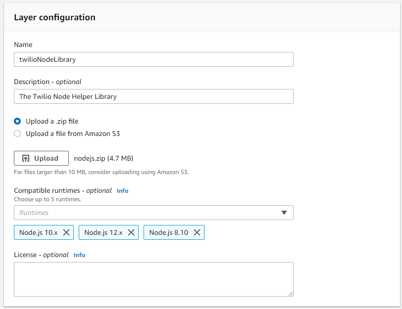 Layer configuration in Lambda