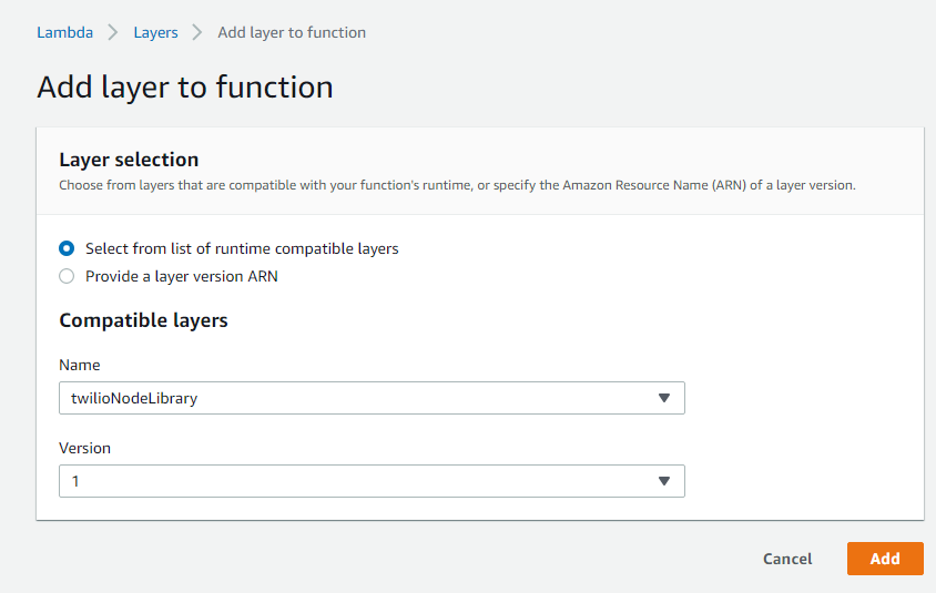 Add a layer to the Lambda function