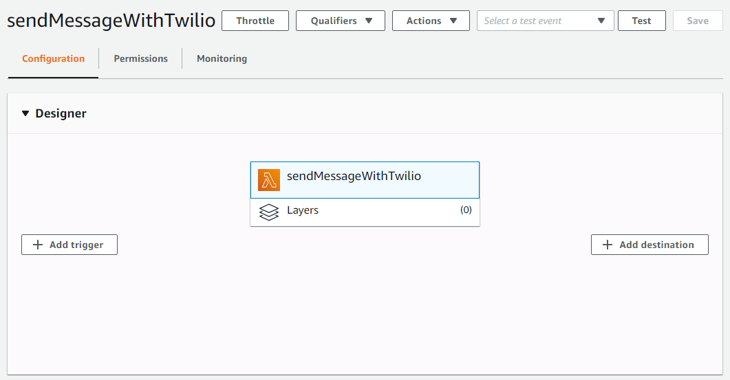 Designing the Lambda flow with sendMessageWithTwilio
