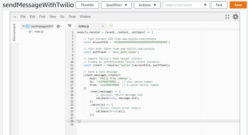 Function overview of sendMessageWithTwilio