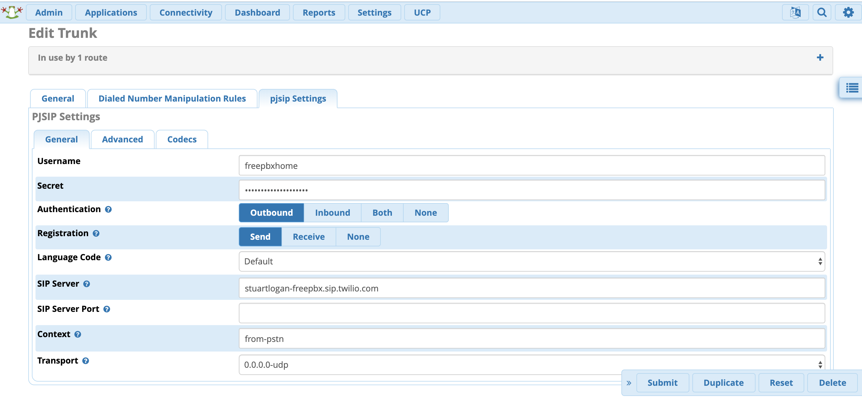 SIP Trunk FreePBX